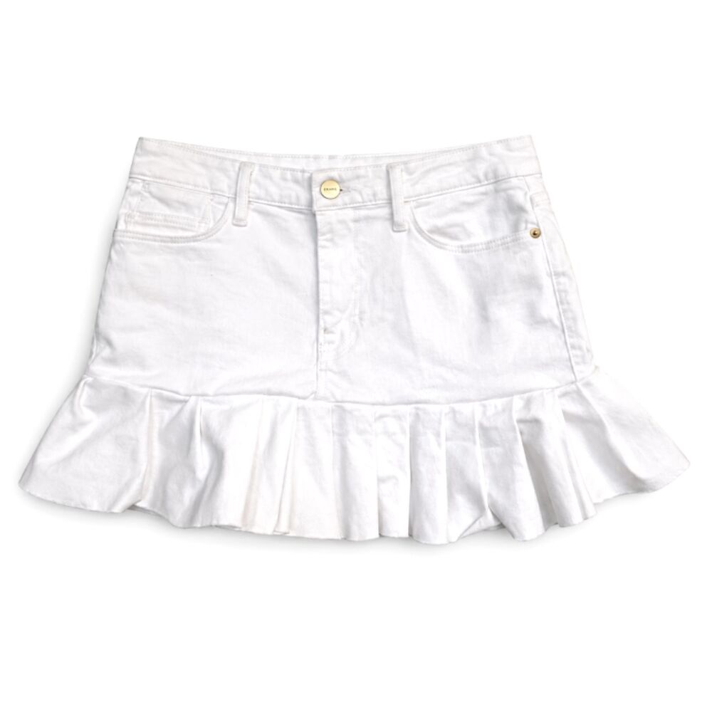 FRAME White Denim Frayed Hem "Le High Flare" Mini Skirt NWT - Size 29